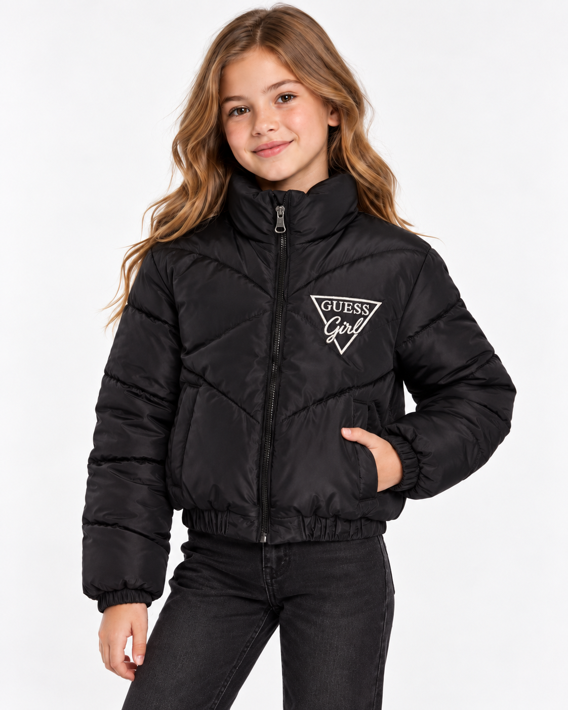High-Neck Cropped Puffer Jacket - Kids Story 8828