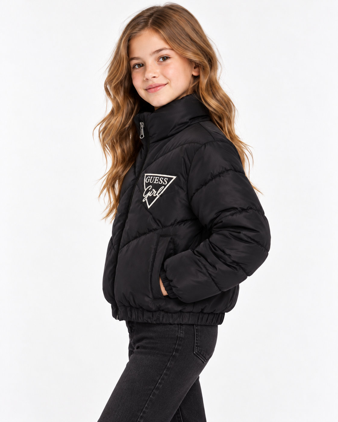 High-Neck Cropped Puffer Jacket - Kids Story 8828