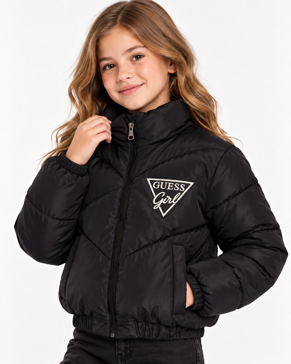 High-Neck Cropped Puffer Jacket - Kids Story 8828