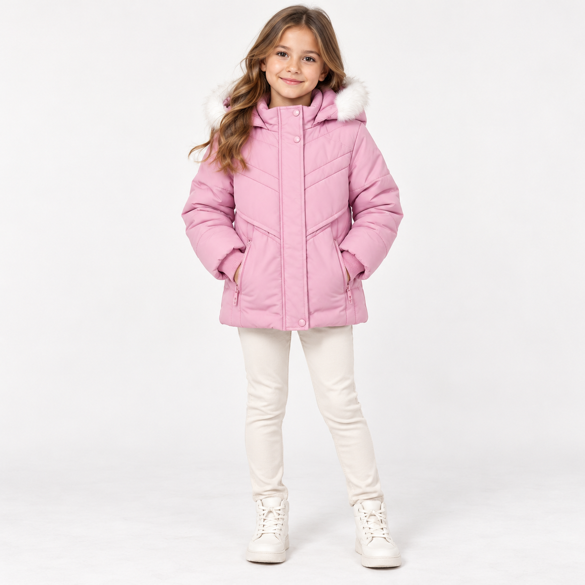 Long Winter Jacket with Fur Hood - Kids Story 8100