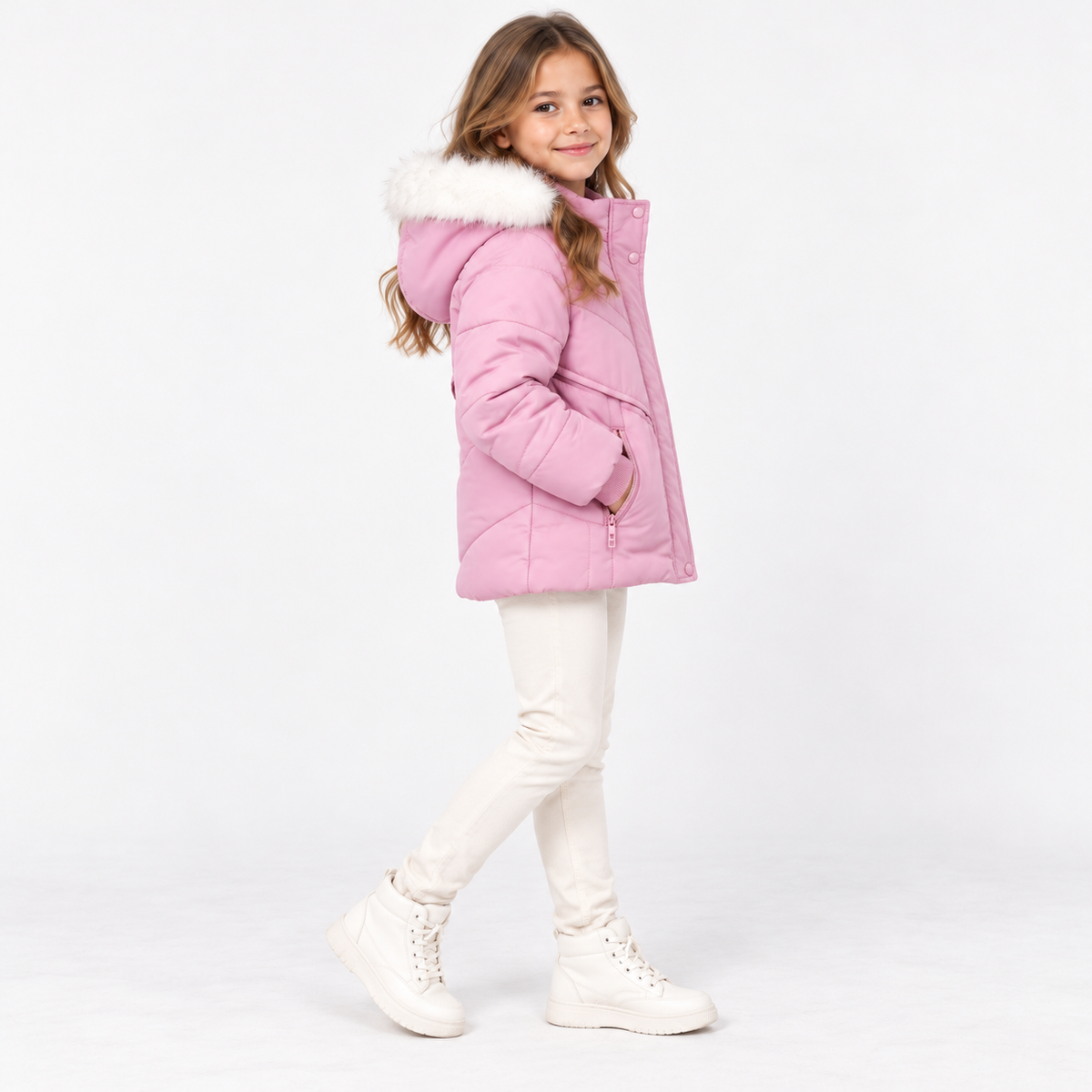 Long Winter Jacket with Fur Hood - Kids Story 8100