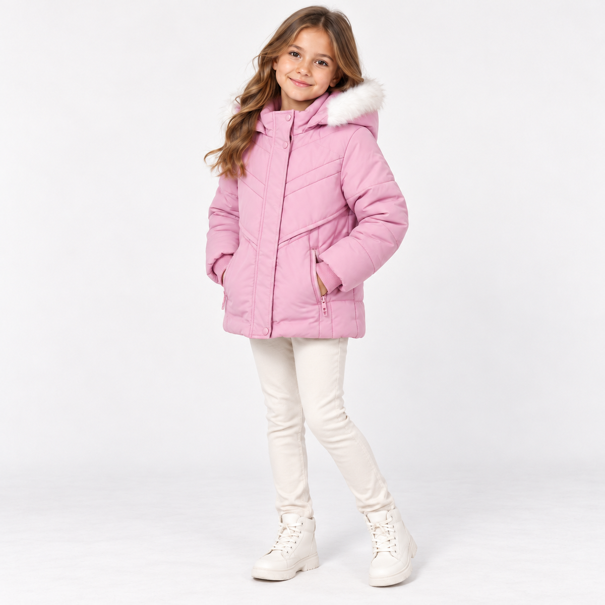 Long Winter Jacket with Fur Hood - Kids Story 8100