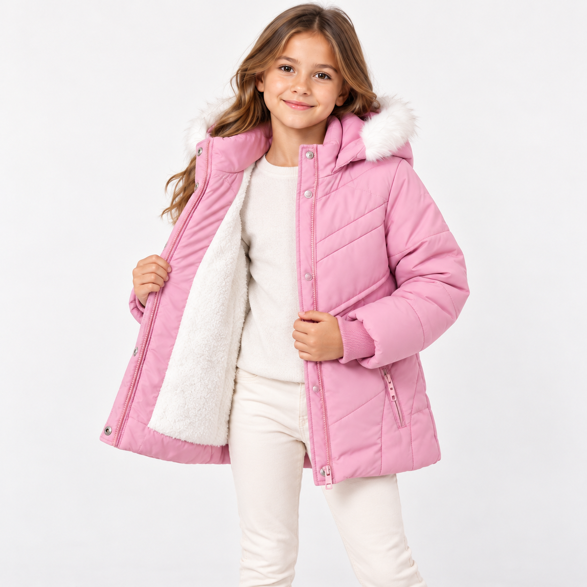 Long Winter Jacket with Fur Hood - Kids Story 8100