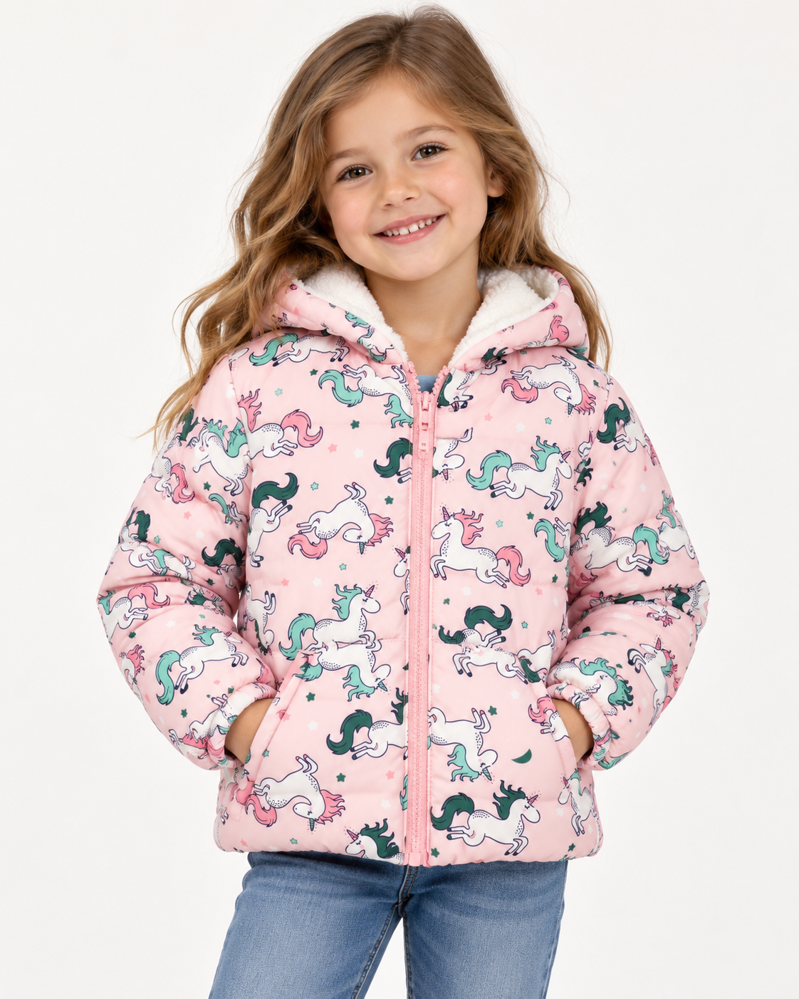 Pink Unicorn Fleece-Lined Jacket - Kids Story 8002