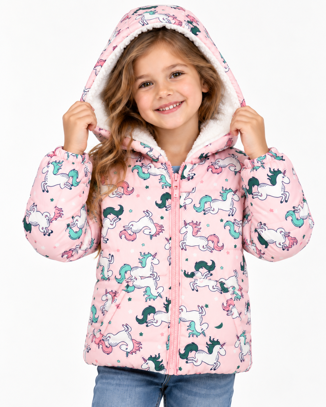 Pink Unicorn Fleece-Lined Jacket - Kids Story 8002