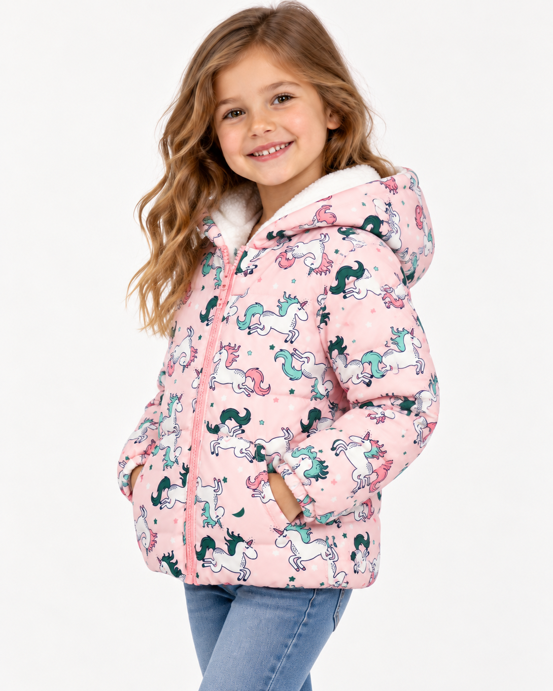 Pink Unicorn Fleece-Lined Jacket - Kids Story 8002