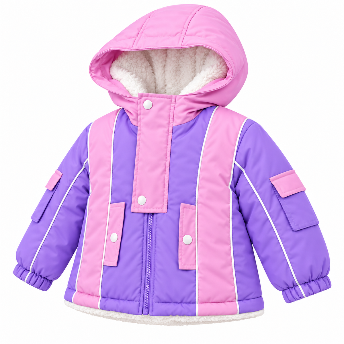 Girls' Hooded Sherpa-Lined Colorblock Jacket