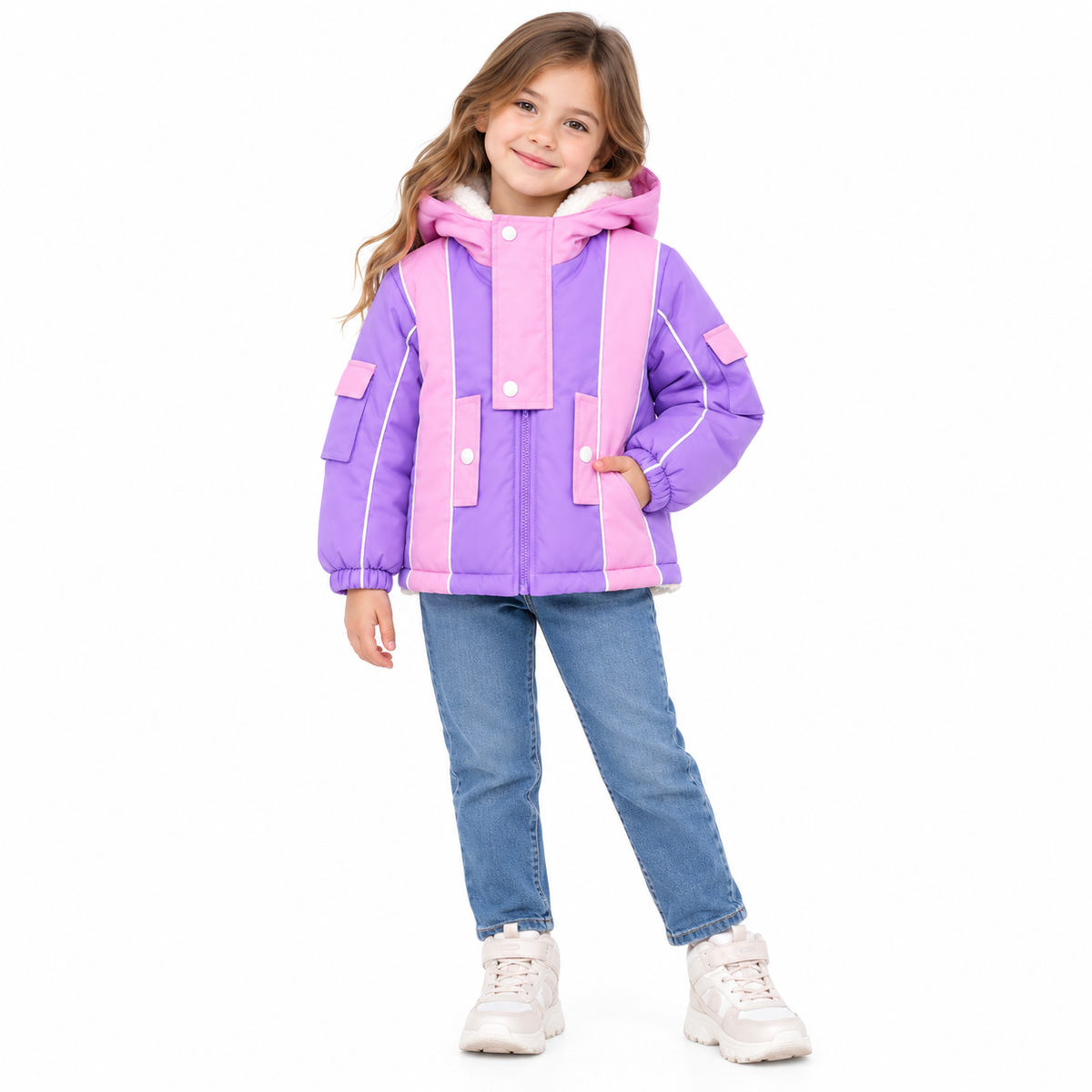 Girls' Hooded Sherpa-Lined Colorblock Jacket