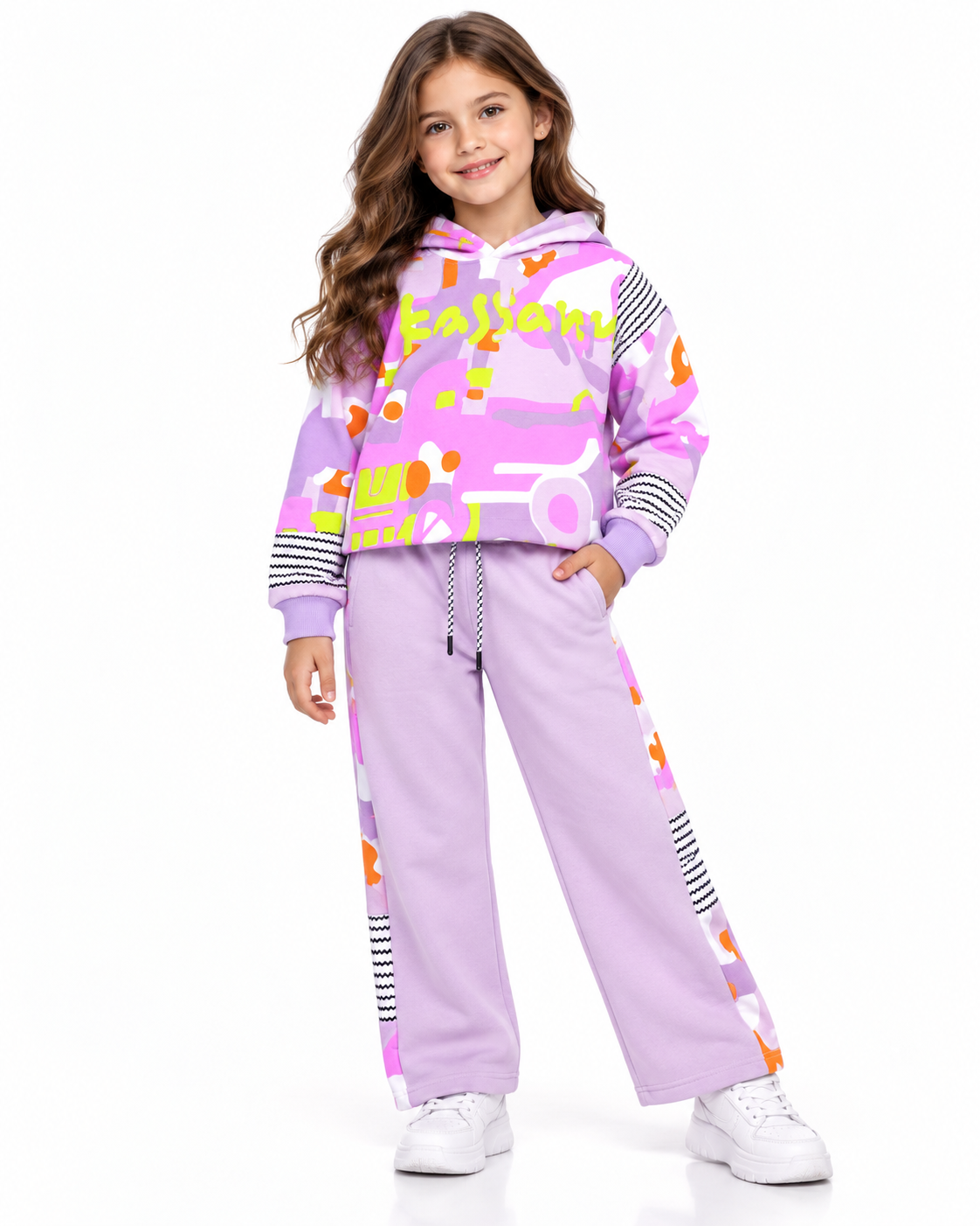 Girls Oversized Fleece Hoodie & Wide-Leg Pants Set WL0112