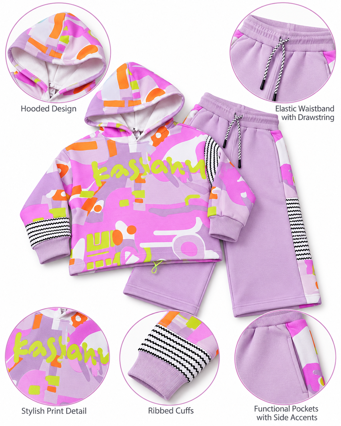 Girls Oversized Fleece Hoodie & Wide-Leg Pants Set WL0112