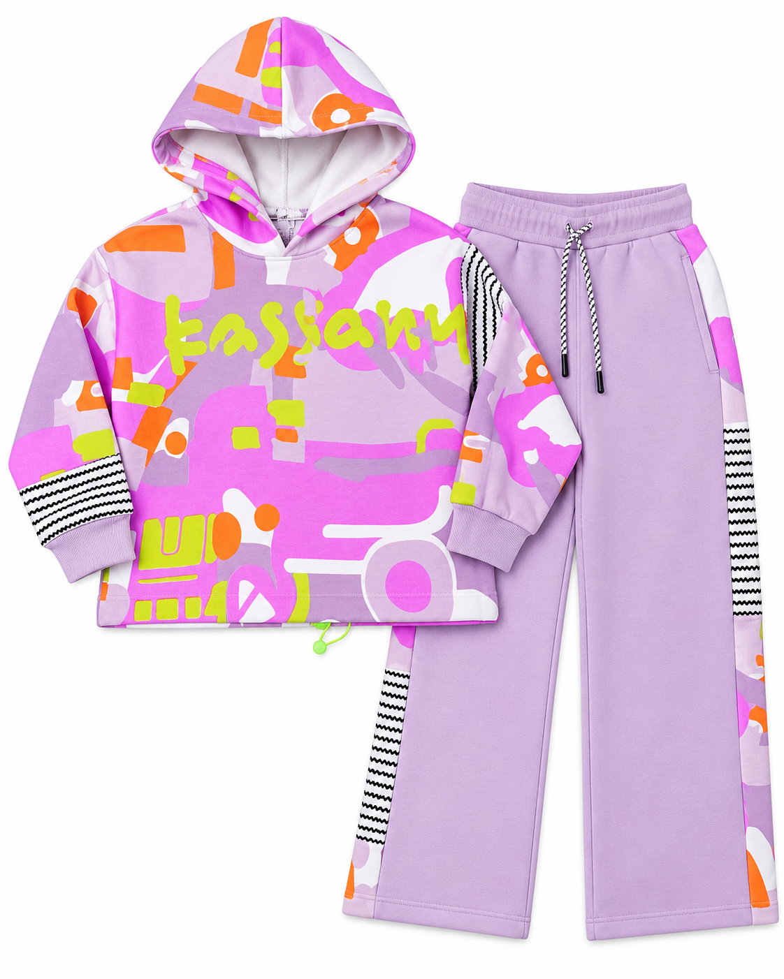 Girls Oversized Fleece Hoodie & Wide-Leg Pants Set WL0112