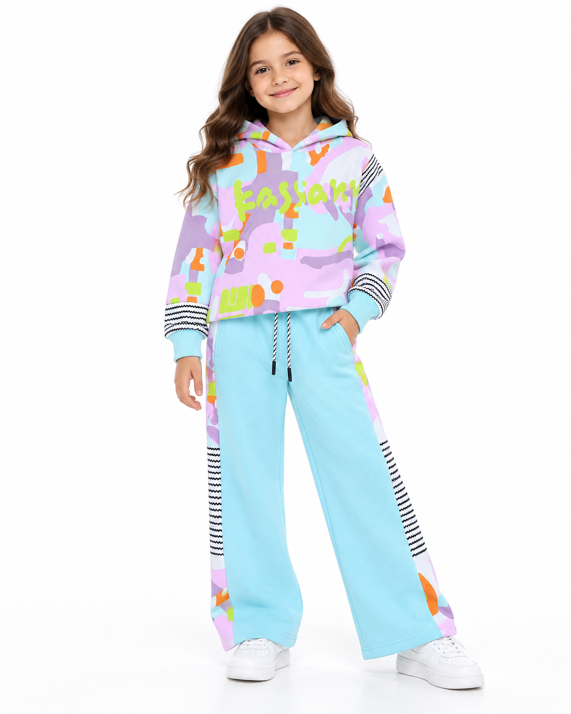 Girls Oversized Fleece Hoodie & Wide-Leg Pants Set WL0112