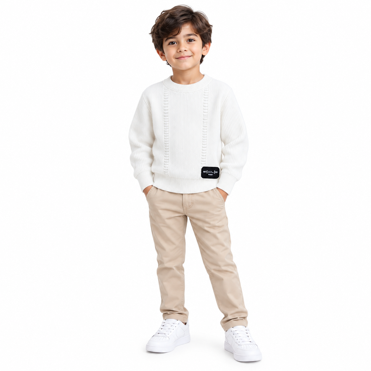 Kids Ribbed Knit Crew Neck Sweater - Kidzo Z2135B