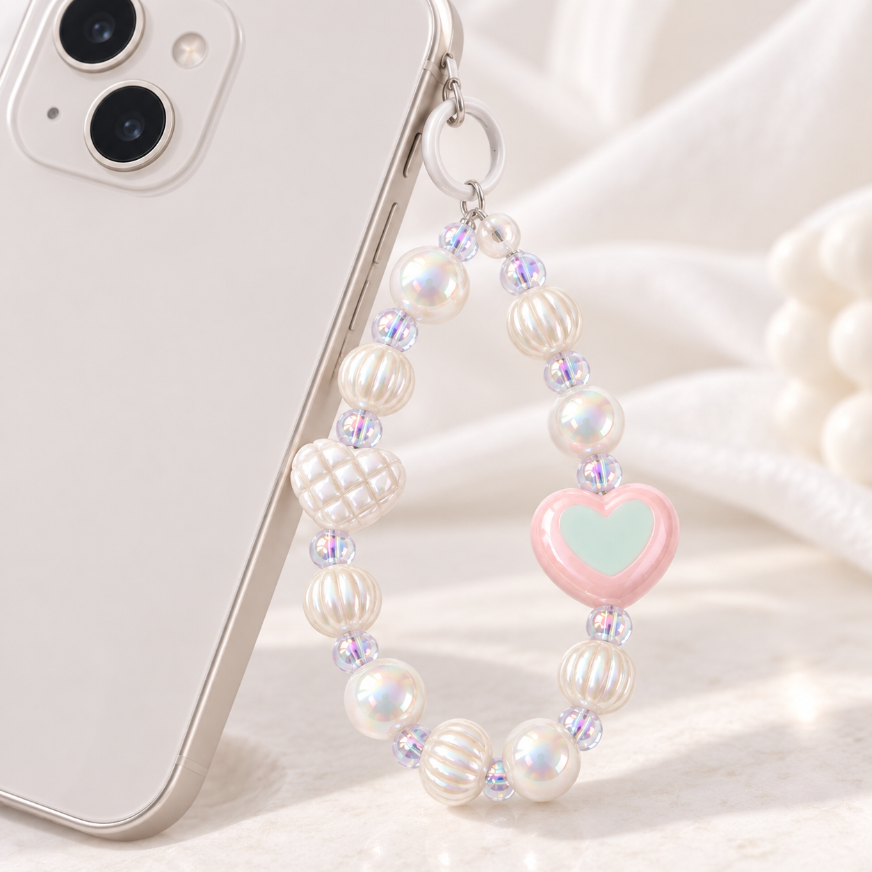Pastel Pearl Heart Phone Charm