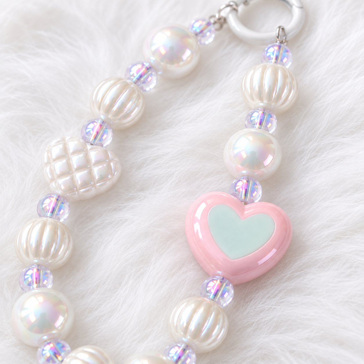 Pastel Pearl Heart Phone Charm
