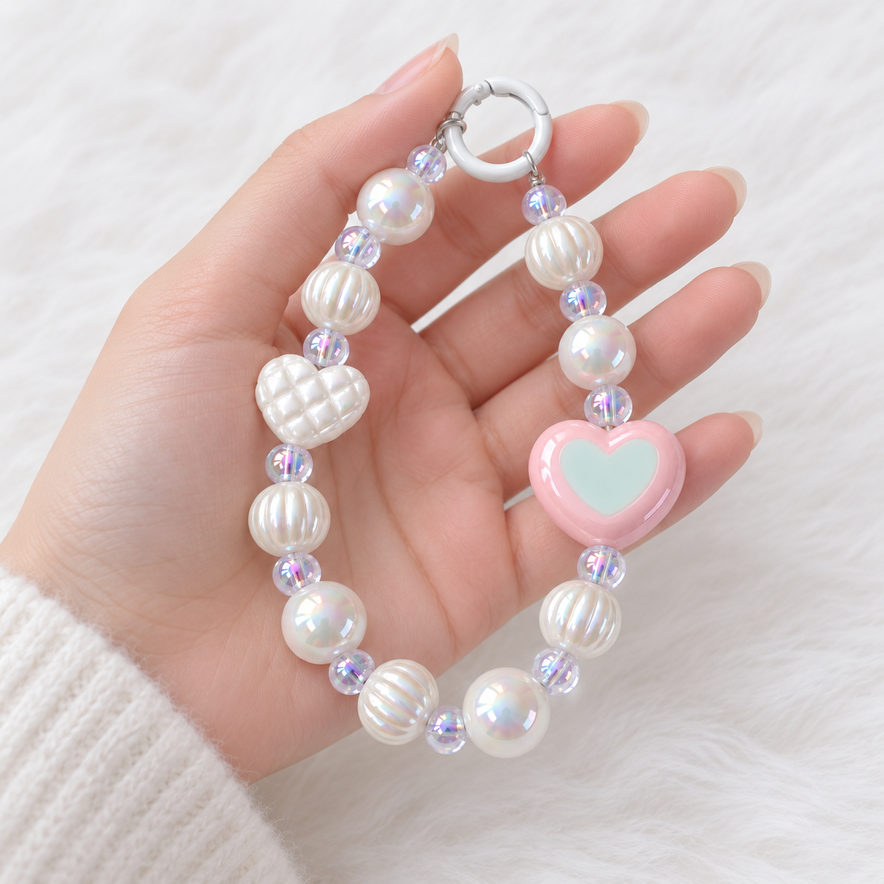 Pastel Pearl Heart Phone Charm