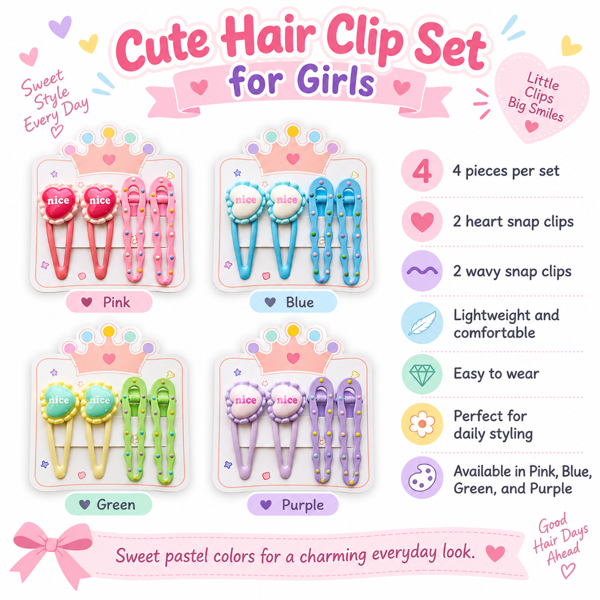 Cute Hair Clip Set for Girls – 4 Pieces