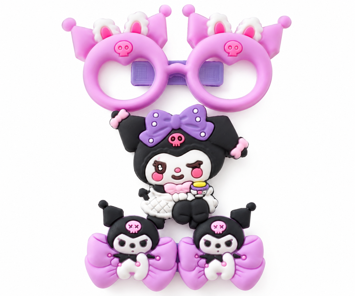 Cute Purple & Black Cartoon Hair Clip Set for Girls