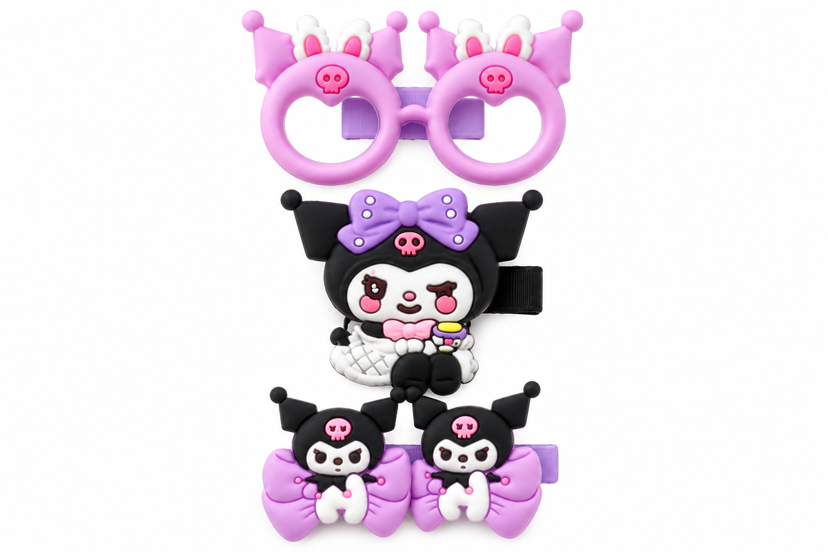 Cute Purple & Black Cartoon Hair Clip Set for Girls