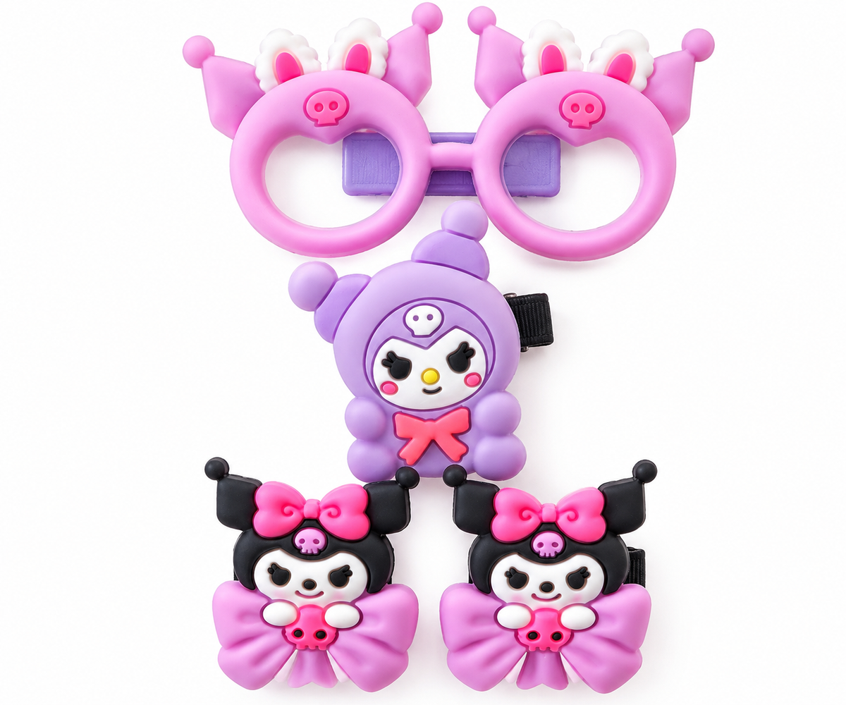 Cute Purple & Pink Cartoon Hair Clip Set for Girls