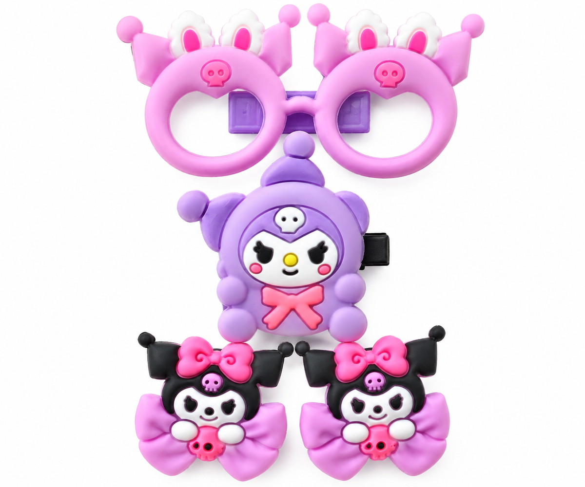 Cute Purple & Pink Cartoon Hair Clip Set for Girls