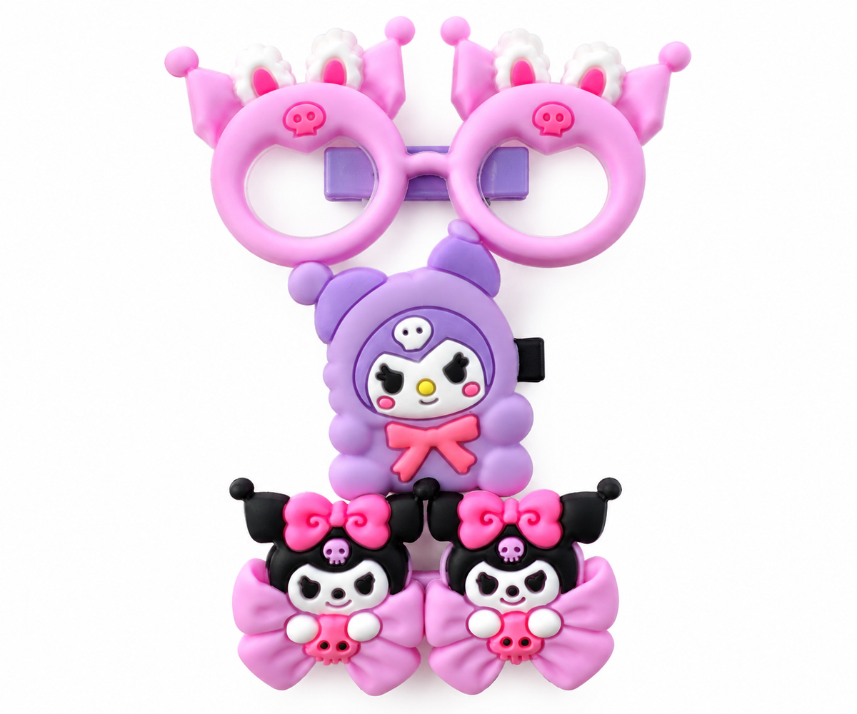 Cute Purple & Pink Cartoon Hair Clip Set for Girls