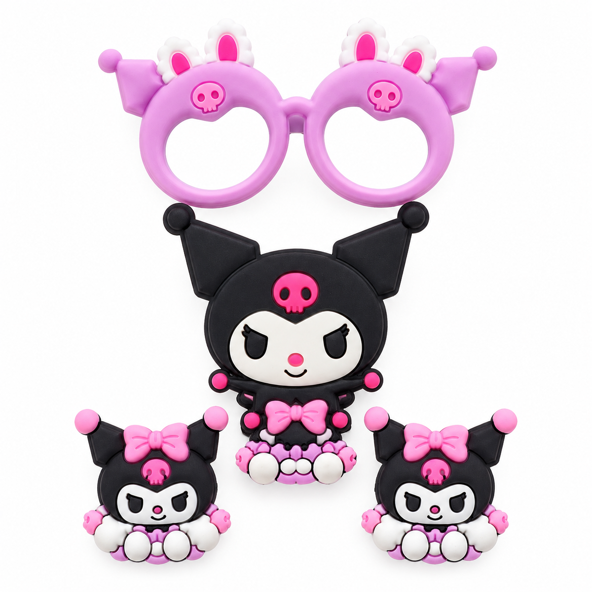 Cute Black & Pink Cartoon Hair Clip Set for Girls