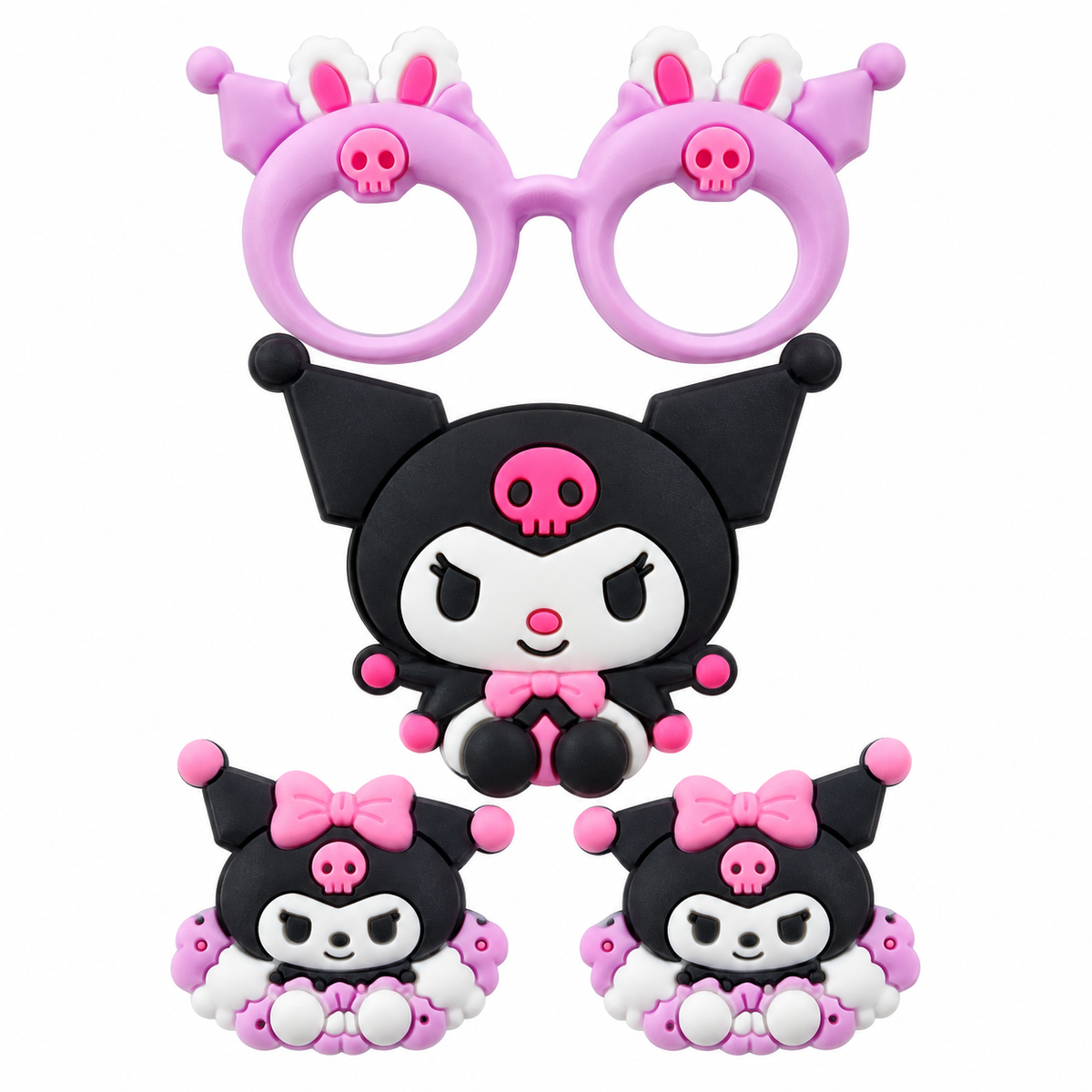 Cute Black & Pink Cartoon Hair Clip Set for Girls