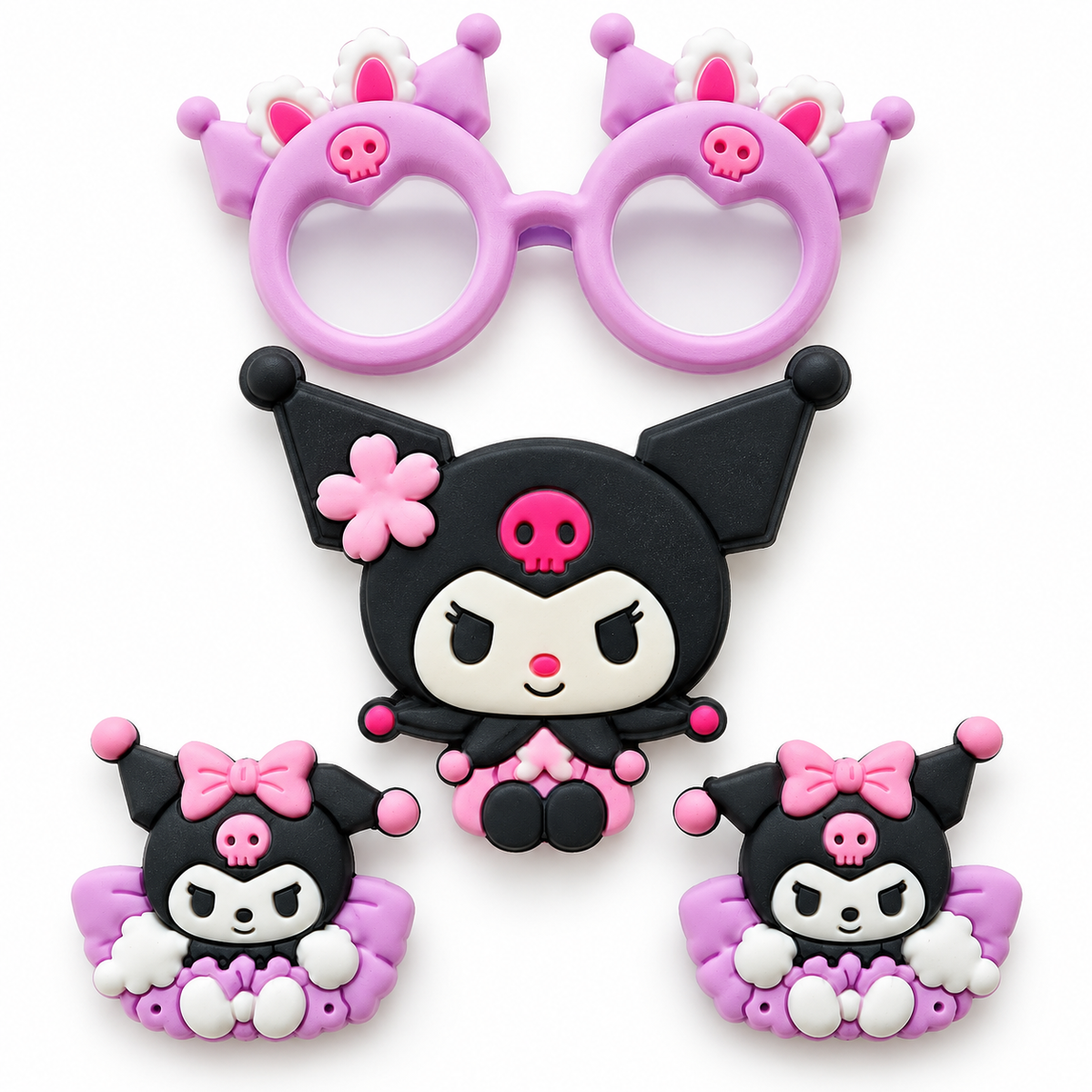 Cute Black & Pink Cartoon Hair Clip Set for Girls