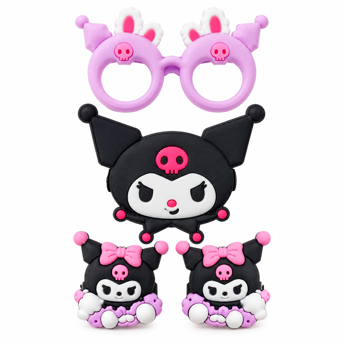 Cute Black & Pink Cartoon Hair Clip Set for Girls