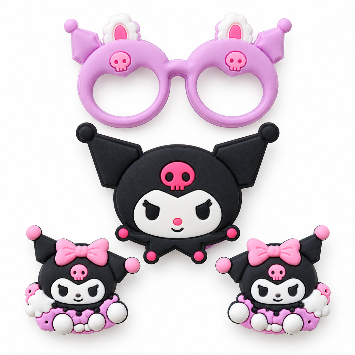 Cute Black & Pink Cartoon Hair Clip Set for Girls