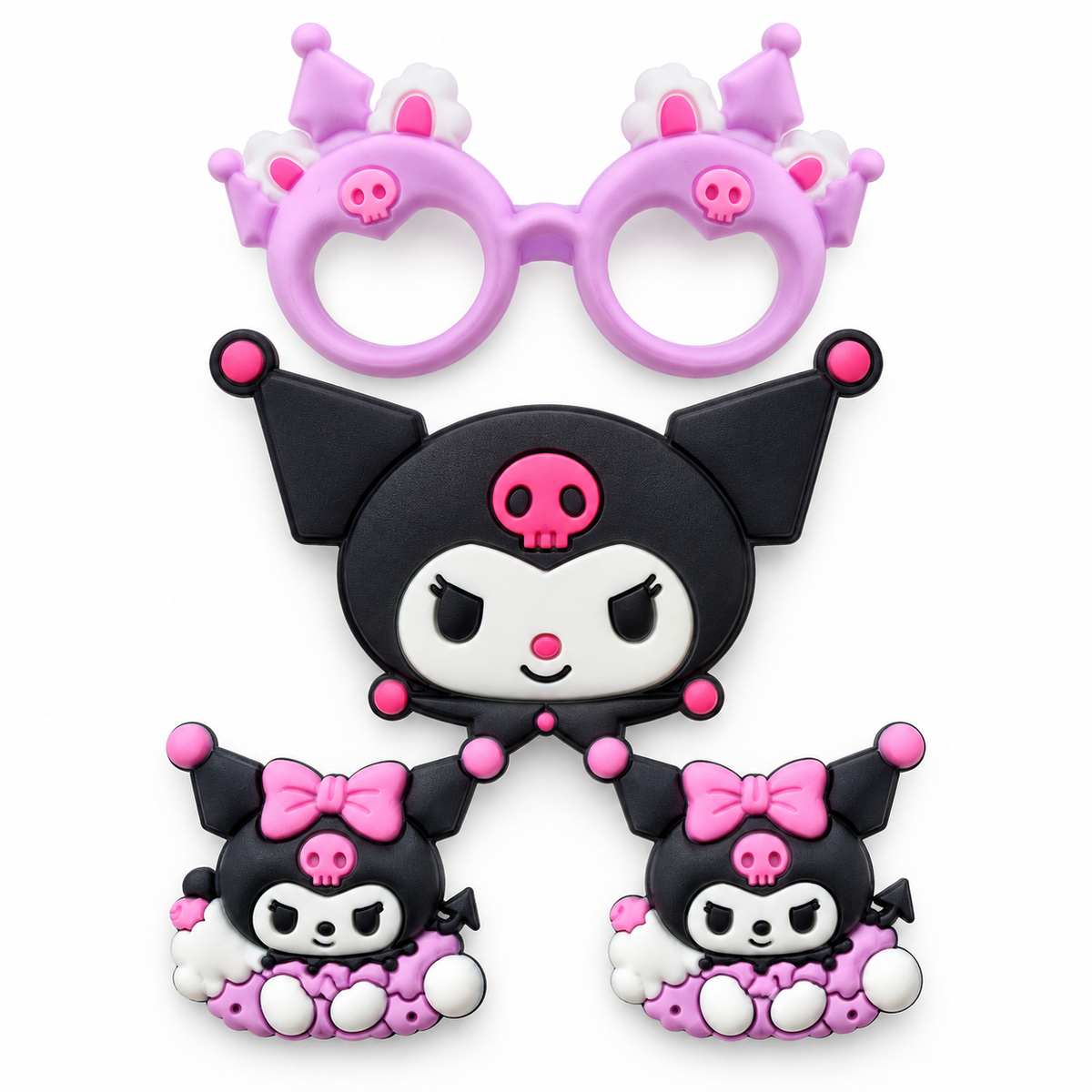 Cute Black & Pink Cartoon Hair Clip Set for Girls