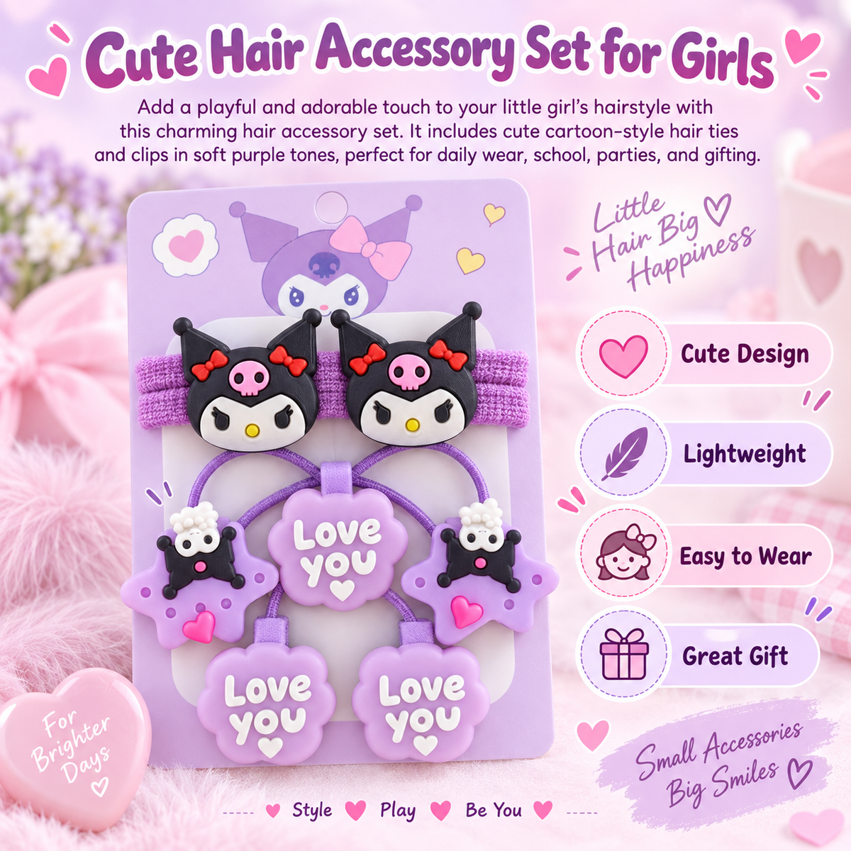 Cute Purple Cartoon Hair Accessory Set for Girls