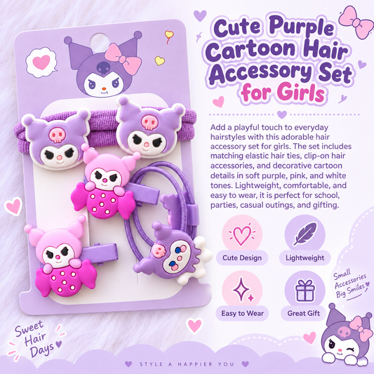 Cute Purple Cartoon Hair Accessory Set for Girls