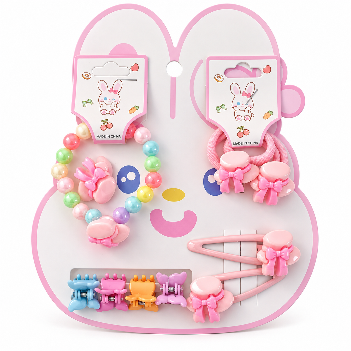 Cute pastel bunny hair accessory set for girls.