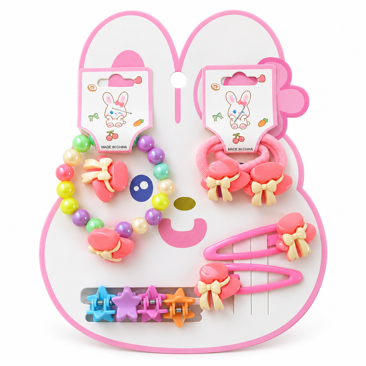 Cute pastel bunny hair accessory set for girls.