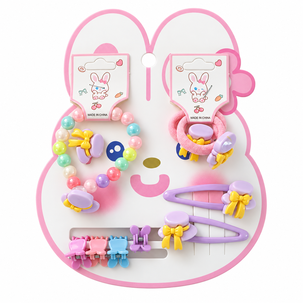 Cute pastel bunny hair accessory set for girls.
