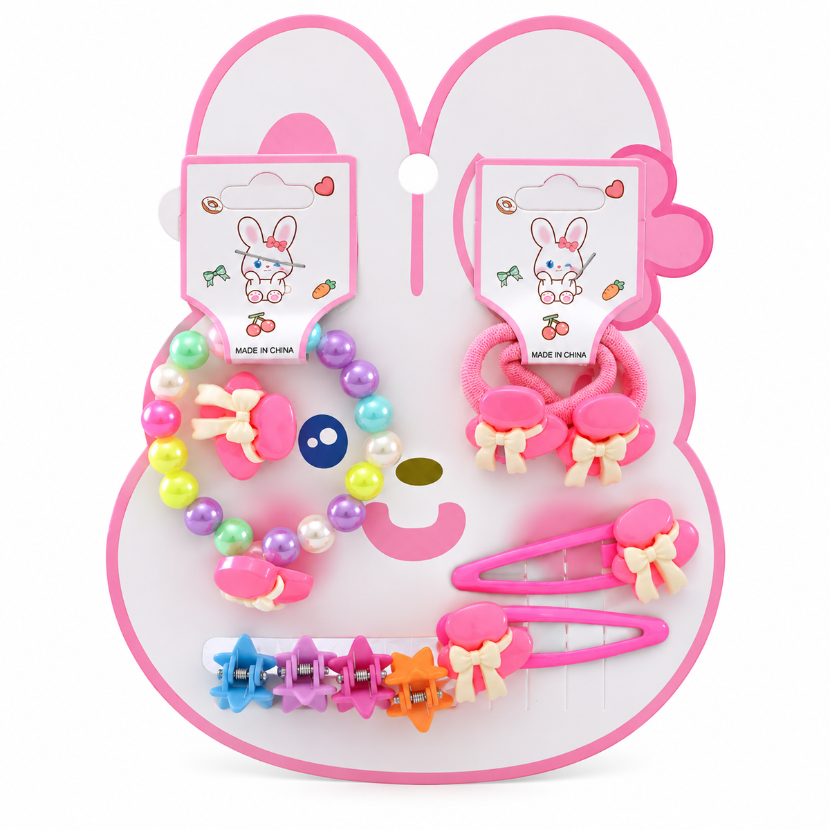 Cute pastel bunny hair accessory set for girls.