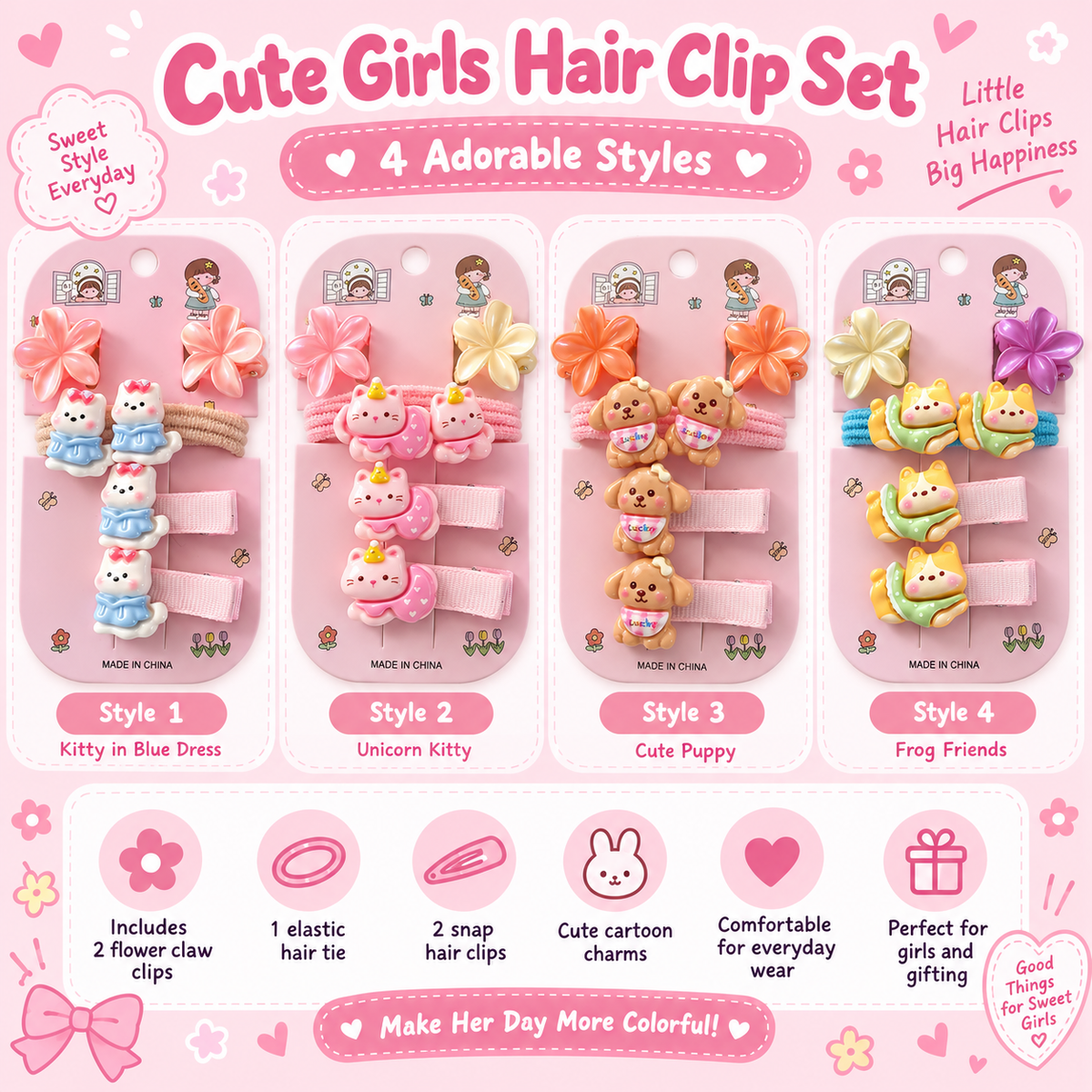 Cute Cartoon Hair Clip Set for Girls