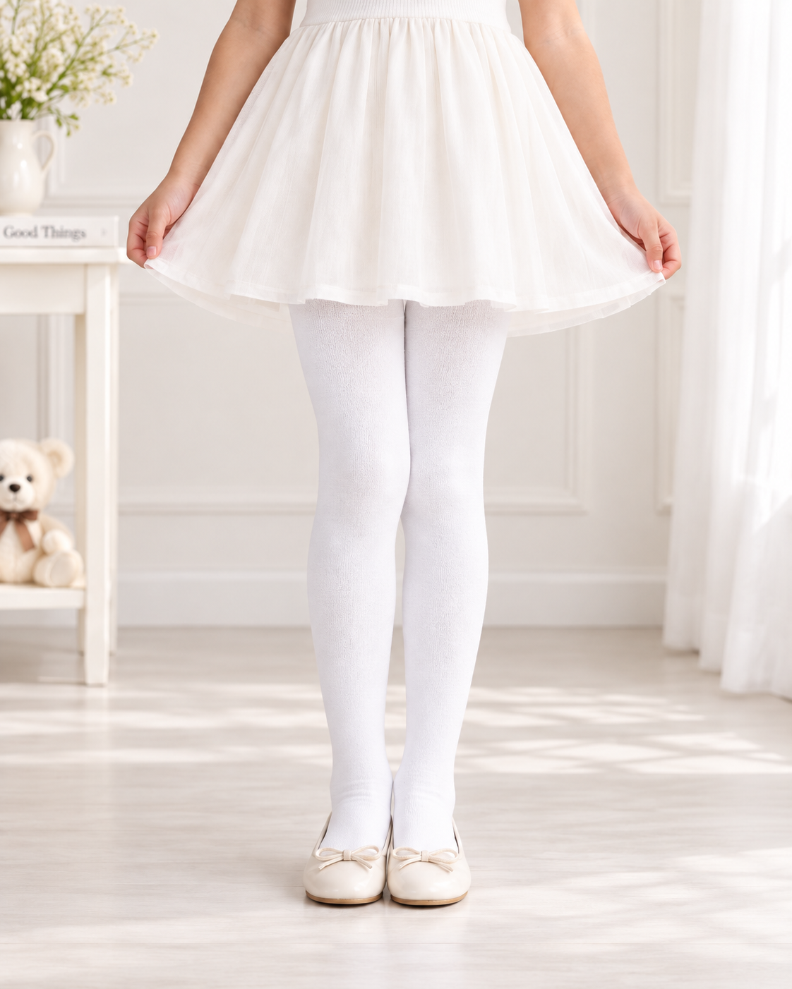 Cream Regular Length Cotton Rich Cable Tights