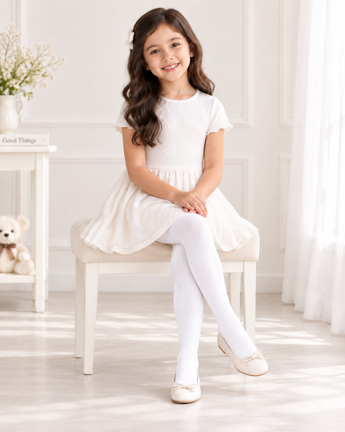 Cream Regular Length Cotton Rich Cable Tights