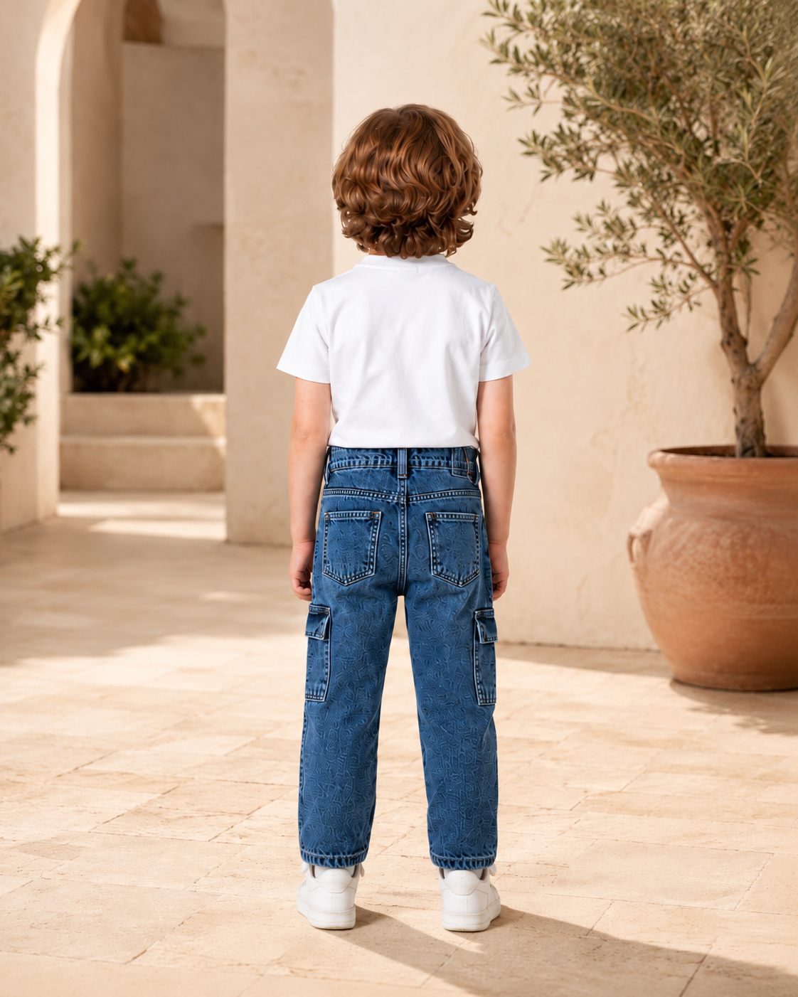 جينز دنيم أولادي بجيوب كارجو مغسول متوسط