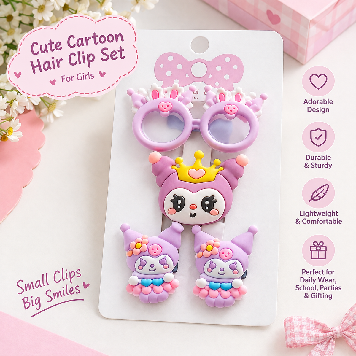 Cute  Purple Cartoon Hair Clip Set for Girls