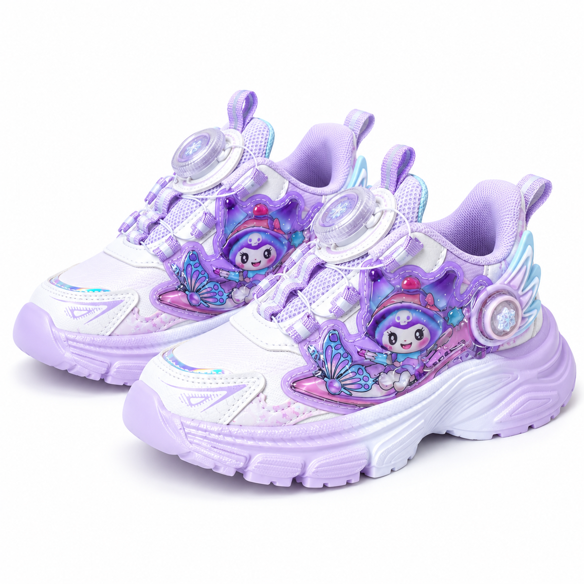 Girls’ Cartoon Butterfly Sneakers – Lavender & White