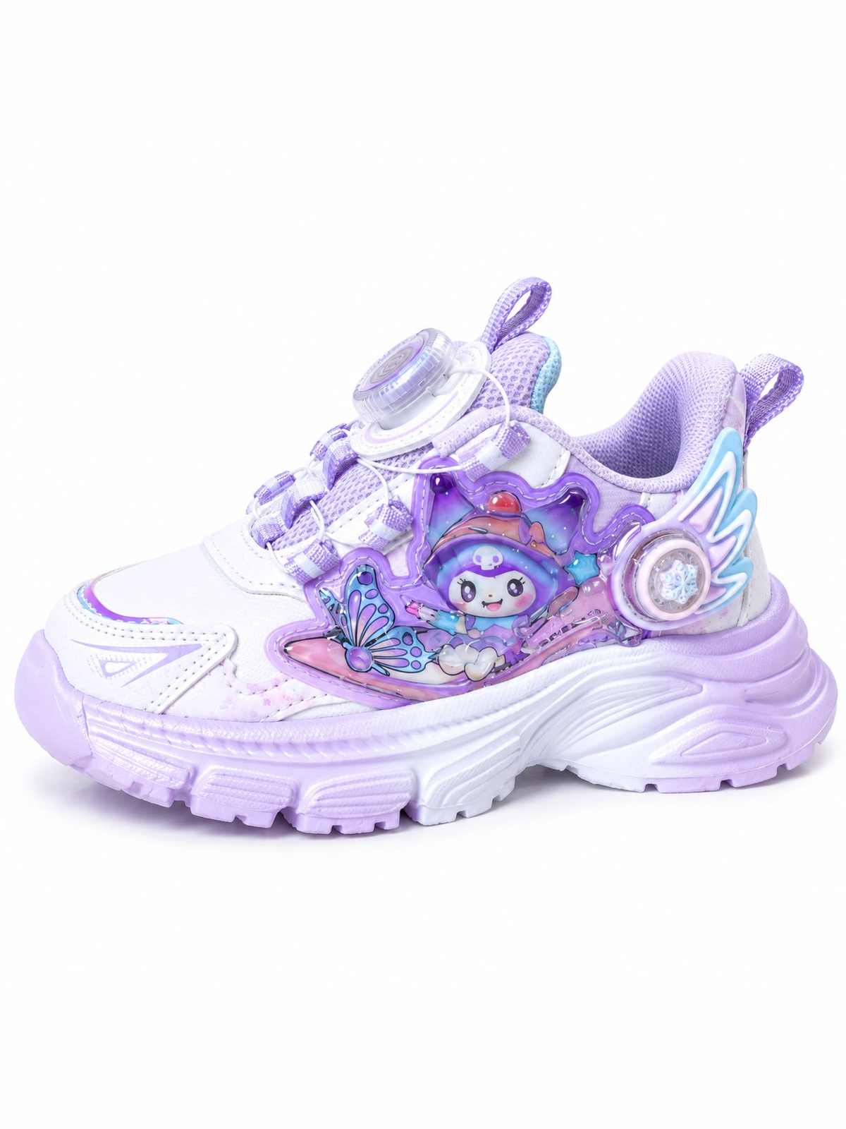 Girls’ Cartoon Butterfly Sneakers – Lavender & White