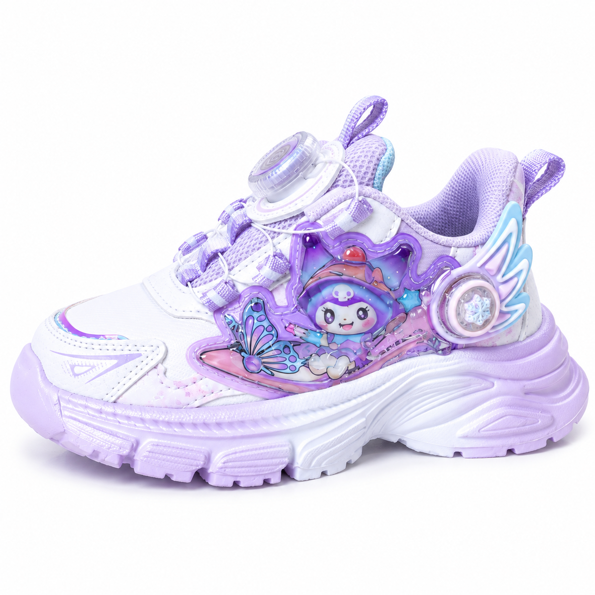 Girls’ Cartoon Butterfly Sneakers – Lavender & White