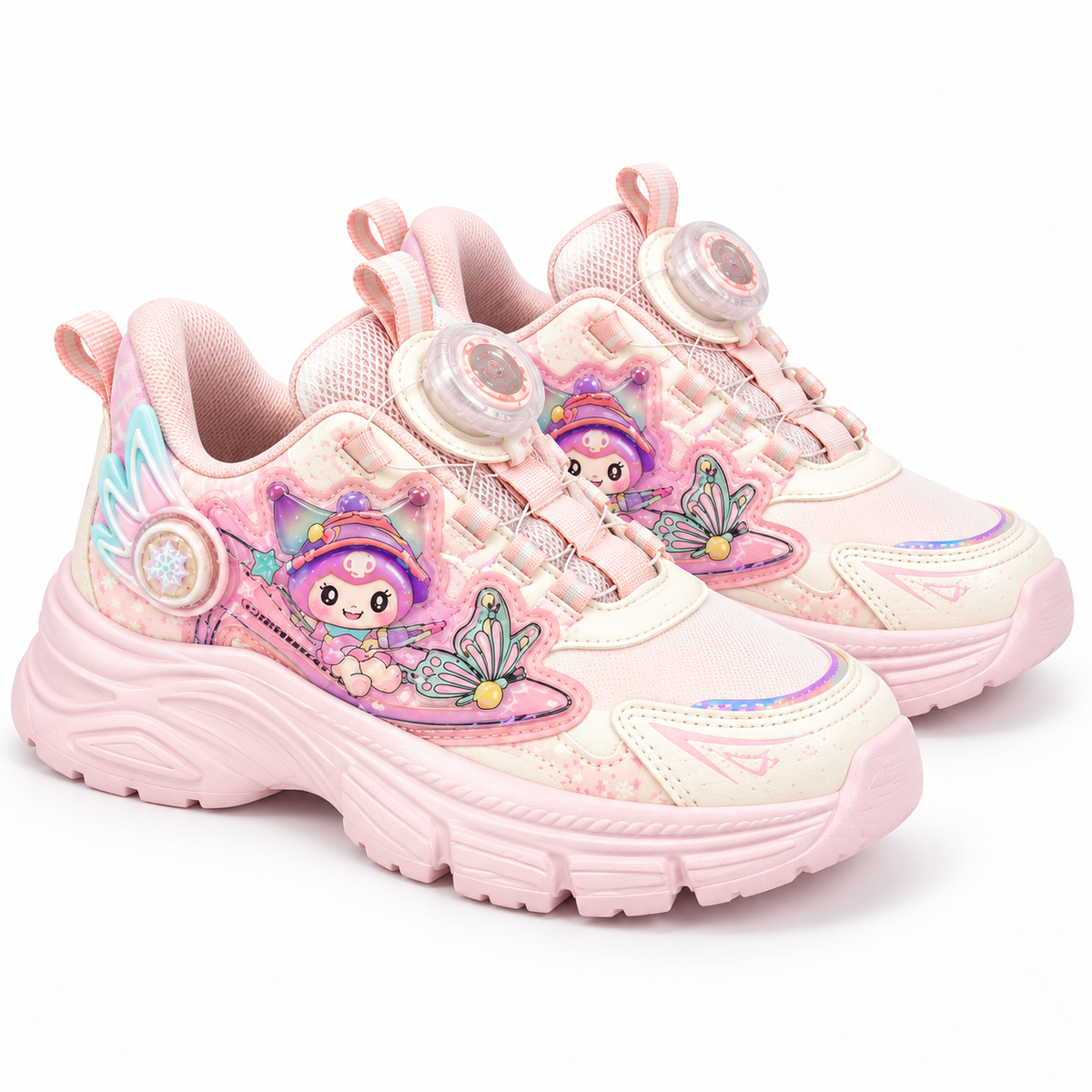 Girls’ Cartoon Butterfly Sneakers – Lavender & White