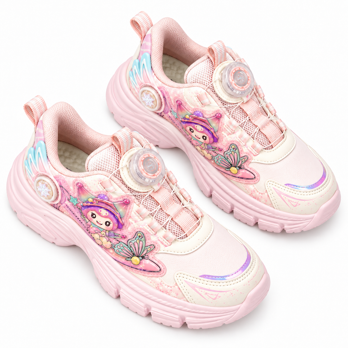 Girls’ Cartoon Butterfly Sneakers – Lavender & White
