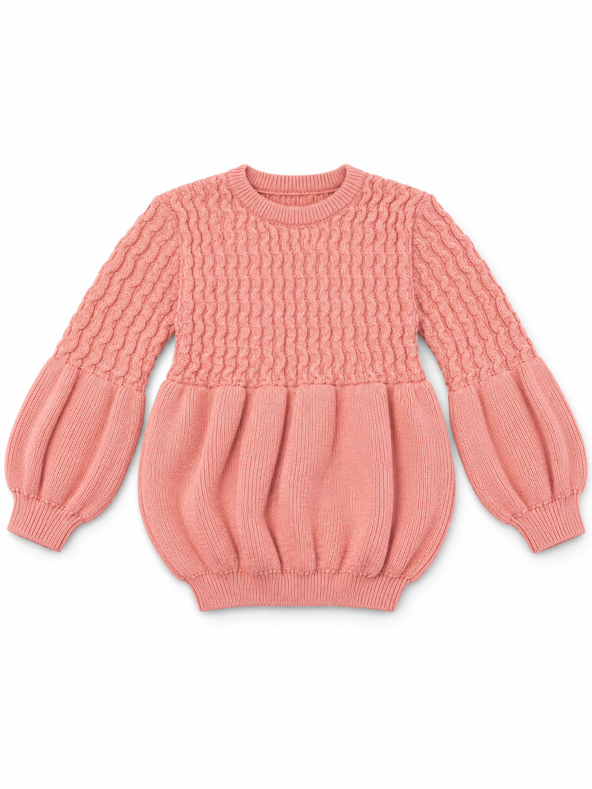 Girls Knitted Sweatshirt - Cable Knit Puff Sleeve