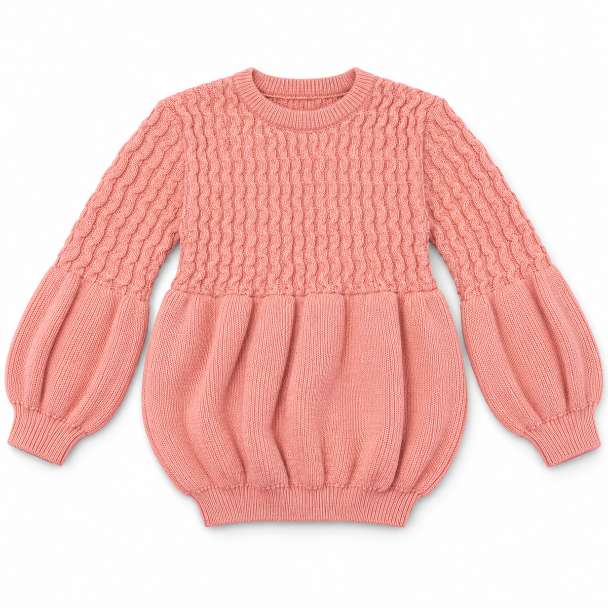 Girls Knitted Sweatshirt - Cable Knit Puff Sleeve